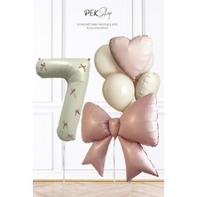 Pekshop Pembe Fiyonk Kurdele Süslü Yaş Balonlu Fiyonk Tema Doğum Günü Balon Seti