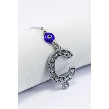 Biuti Kristal Taşlı Ç Harfi Metalik Renk Araba Dikiz Ayna Süsü, Hediyelik Nazar Boncuklu Araba Süsü