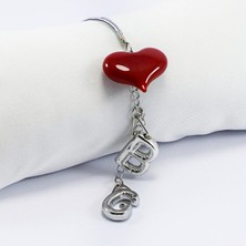 Biuti Kırmızı Cam Kalp Iki Harfi Metalik Renk Araba Dikiz Ayna Süsü, Sevgililer Günü Hedieysi