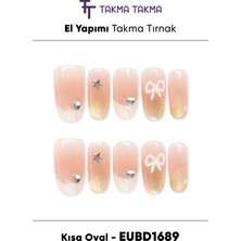 Takma Takma EUBD1689 Kısa Oval 10'lu Tekrar Kullanılabilir El Yapımı Protez Takma Tırnak - Renkli-XS
