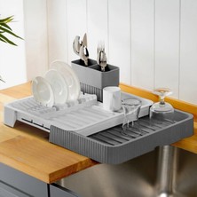 Snippy Endy - Gri Sürgülü Açılır Kapanır Bulaşıklık Plastik Sürgülü Bulaşık Sepeti