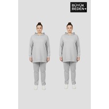 Superlife Kadın Büyük Beden 2 'li Set Kapşonlu Tunik Ince Sweatshırt  SPR26BTK991+2