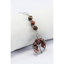 Biuti Rodonit Taşlı Yaşam Ağacı Araba Dikiz Ayna Süsü, Rodonit Taşlı Araba Hediyesi