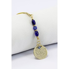 Biuti Şeffaf Lacivert Cam ve Minik Nazar Boncuklu Metal Ayet'el Kürsi Araba Dikiz Ayna Süsü