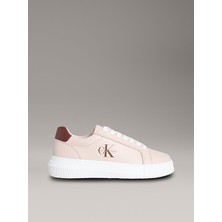 Calvin Klein Kadın Deri Bağlamalı Düz Taban Yuvarlak Burun Ck Desenli Pembe Sneaker YW0YW01872-0JX
