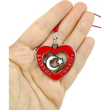 Biuti Dikiz Ayna Süsü, Metal Kırmızı Kalp Ay Yıldız Türkiye Araba Dekoru Hediyelik, Yeni Araba Hediyesi