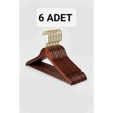 6 Adet Ceviz Ahşap Gold Kancalı Elbise Askı
