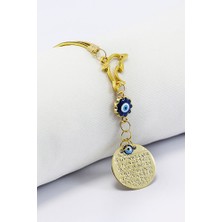 Biuti Gold Renkli Metal Yunus Balığı Mineli Nazar Boncuklu Metal Ayet'el Kürsi Araba Dikiz Ayna Süsü