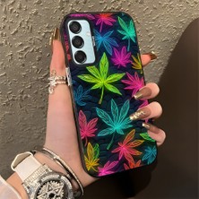 HONTINGA Samsung Galaxy M15 ile Uyumlu Kılıfı Silikon Kenar Sert Arka Düşüme Önleyici Basitlik Anti Düşme Kamera Korumali Renkli Yapraklar Desen Telefon Kılıfı K1-0629