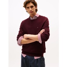 Tommy Hilfiger Erkek Marka Logolu Uzun Kollu Rahat Kırmızı Kazak MW0MW36347-XIH