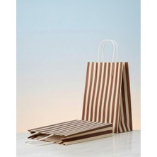 e ERTA Kahverengi ve Krem Çizgili Kraft Çanta 25X31CM 25 Adet Hediye Poşeti,hediye Paketi Kraft Kağıt Çanta