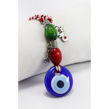 Biuti El Yapımı Lacivert Cam Nazar Boncuklu Yılbaşı Figürlü Dikiz Ayna Süsü, Christmas Araç Süsü