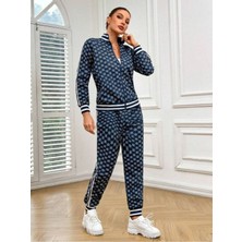 Stelol Kadın Uzun Kollu Önden Fermuarlı Desenli Iki Iplik Bluz ve Pantolon Ikili Takım