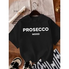 Stelol Baskılı Oversize Bisiklet Yaka T-Shirt - Siyah