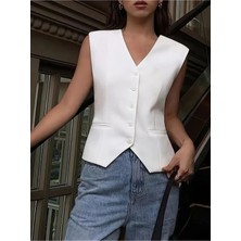 Stelol Kadın Sıfır Kollu Önden Düğmeli Atlas Yelek