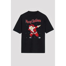 Stelol Merry Christmas Baskılı Noel Babalı T-Shirt - Siyah