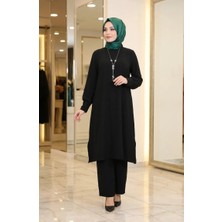 Sefa Merve Aerobin Kumaş Tunik Pantolon Ikili Takım 4144-04 Siyah