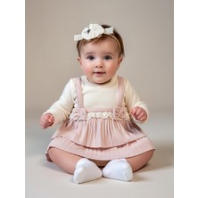 Miniborn Kız Bebek Pudra Askılı Dantelli Fırfırlı Body Elbise & Saç Bandı Seti
