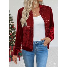 Stelol Kadın Uzun Kollu Önü Açık Fermuarlı Pulpayetli Kadife Ceket