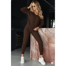 Stelol Kadın Uzun Kollu V Yakalı Viskon Iki Iplik Bluz ve Pantolon Ikili Takım