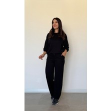 Stelol Kadın Uzun Kollu Bisiklet Yaka Viskon Iki Iplik Bluz ve Pantolon Ikili Takım