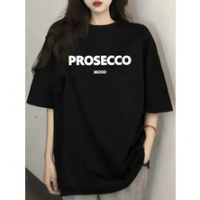 Stelol Baskılı Oversize Bisiklet Yaka T-Shirt - Siyah