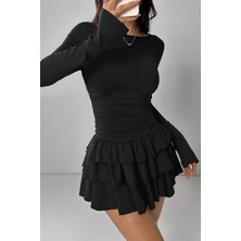 Stelol Eteği Kat Kat Volanlı Mini Elbise