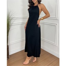 Stelol Kadın Boyundan Askılı Halter Kollu Viskon Elbise