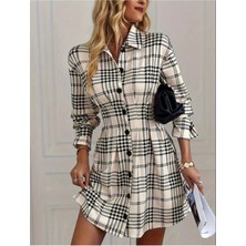 Stelol Kadın Uzun Kollu Yakalı Önü Düğmeli Mini Modal Elbise