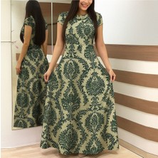 Stelol Kadın Kısa Kollu Bisiklet Yaka Puantiyeli Maksi Örme Krep Elbise