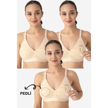 Çıkarılabilir Pedli Emzirme Sütyeni 3'lü Set Ten Rengi Pamuklu Göğüs Ucu Belli Etmez