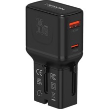 Xenon Smart Priz Dönüştürücü | 35W Gan Hızlı Şarj, 200+ Ülke, Usb-C & Usb-A, Pd Pps, Seyahat Adaptörü (X6407)