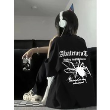 Stelol Baskılı Oversize Bisiklet Yaka T-Shirt - Siyah
