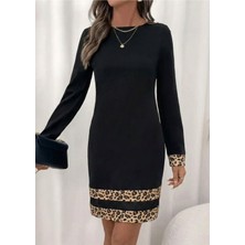 Stelol Kadın Uzun Kollu Bisiklet Yaka Mini Ithal Krep Elbise