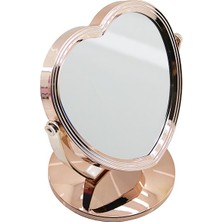 DS LLC Kalp Model 7 Inç= Çap:17.5cm Makyaj Aynası Çift Taraflı Bronz - Gümüş Pls.çerçeve Sabit A