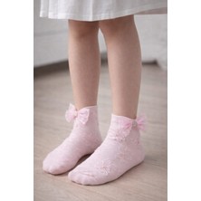 Gigi Giyim Kendinden Desenli Kurdeleli Kız Çocuk Soket Çorap