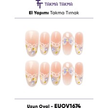 Takma Takma EUOV1674 Uzun Oval 10'lu Tekrar Kullanılabilir El Yapımı Protez Takma Tırnak Ten Rengi-M