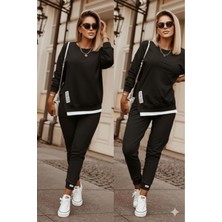 Stelol Kadın Uzun Kollu Bisiklet Yaka Yandan Fermuarlı Viskon Iki Iplik Bluz ve Pantolon Ikili Takım