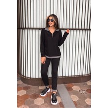 Stelol Kadın Uzun Kollu Ribana ve Fermuar Detay Bluz ve Yüksel Bel Pantolon 2li Takım