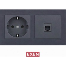 Exen Füme Topraklı Priz+Telefon Priz 2'li Set