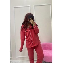 Rukod Kırmızı Gömlek Yaka Kadın Pijama Takımı – Nefes Alan Fitilli Pamuk Kumaş, Ev Giyim Konforu