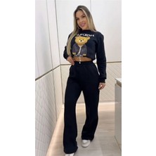 Stelol Kadın Uzun Kollu Bisiklet Yaka Desenli Iki Iplik Şardonlu Bluz ve Pantolon Ikili Takım