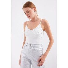 Stelol 918 Ip Askılı Crop Top - Beyaz
