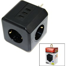 DS LLC Termal Akım Korumalı  3x Priz 3x USB Duvar Tipi Priz Siyah 10A - 2500W (4887)