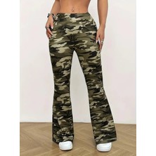 Stelol Kadın Yüksek Bel Kamuflaj Desenli Dalgıç Tayt