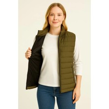 Stelol Şişme Fermuarlı Yelek Su Itici Kapitone Astarlı Kumaş Cepli Hafif Kışlık Spor Rahat Kalıp - Haki