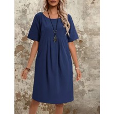 Stelol Kadın Kısa Kollu Yakası Açık Önden Büzgülü Cep Detaylı Viskon Iki Iplik Elbise