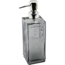 DS LLC Cam Kare - Şeffaf Şişe--Buzlu Nokta Desen Sıvı Sabunluk 450ML Gümüş Plastik Pompa (4887)