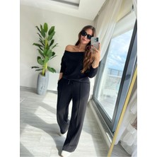 Stelol Kadın Uzun Kollu Tek Omuzdan Açık Modal Bluz ve Pantolon Ikili Takım