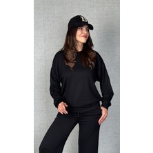 Stelol Kadın Uzun Kollu Bisiklet Yaka Viskon Iki Iplik Bluz ve Pantolon Ikili Takım